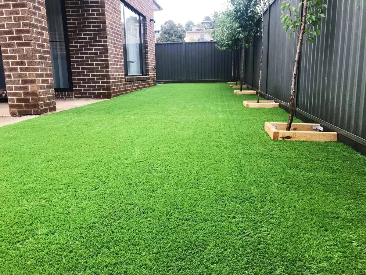 Freshly installed artificial grass lawn