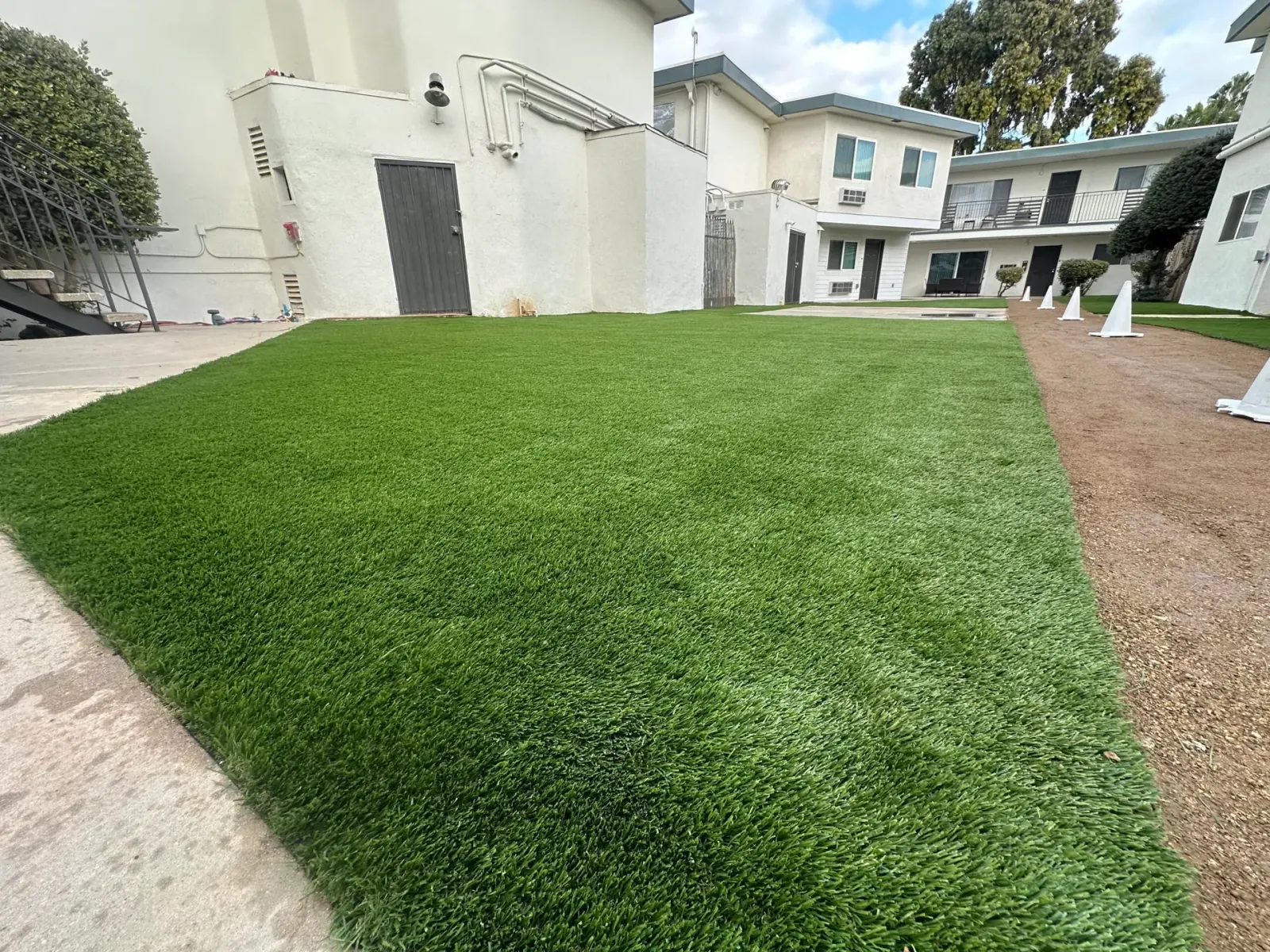 Yard after artificial grass installation
